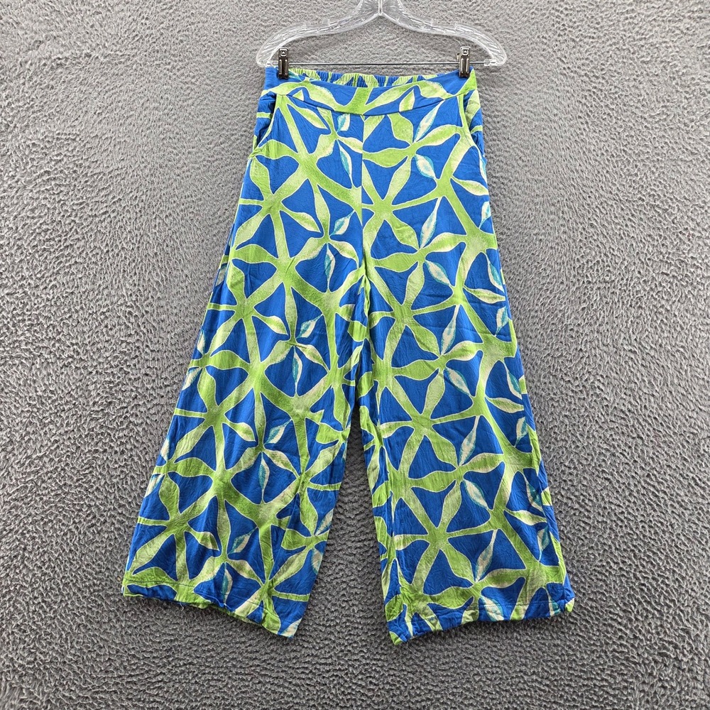 Haute Hippie Womens Floral Star Wide Leg Pants‎ Small Blue Green Boho High Rise